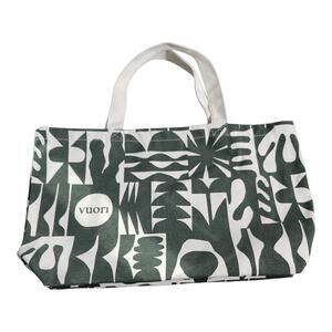 Vuori Canvas Tote Bag‎ Green White Abstract Print Gym Beach Travel Carryall